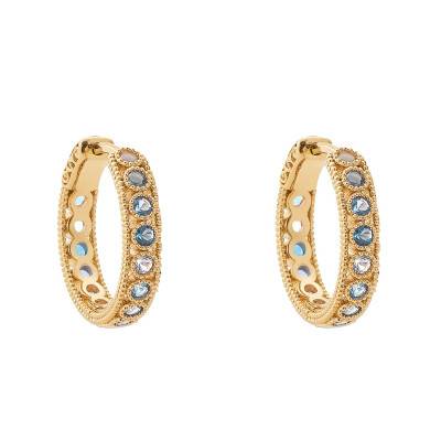 Yellow Gold-Plated & Blue Synthetic Stone Hoop Earrings, Diameter 18 mm - Naïades