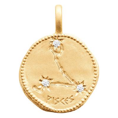 Gold-Plated Pisces Constellation Pendant with Cubic Zirconia, 14 mm Diameter - Naïades