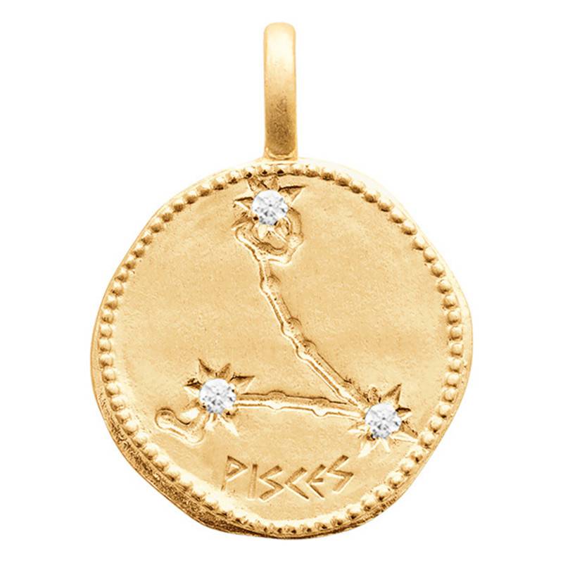 Gold-Plated Pisces Constellation Pendant with Cubic Zirconia, 14 mm Diameter - Naïades