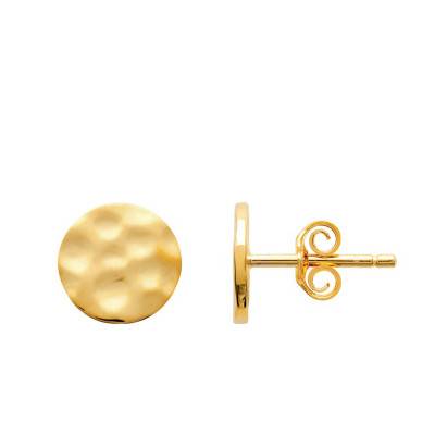 Hammered Yellow Gold-Plated Fantasy Stud Earrings - Naïades