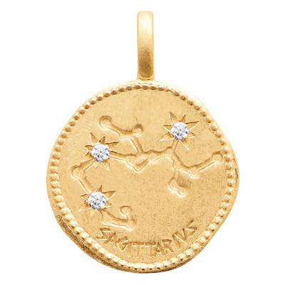 Pendentif Constellation Sagittaire Plaqué Or & Oxydes, Diamètre 14 mm - Naïades