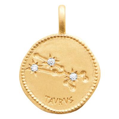 Pendentif Constellation Taureau Plaqué Or & Oxydes, Diamètre 14 mm - Naïades
