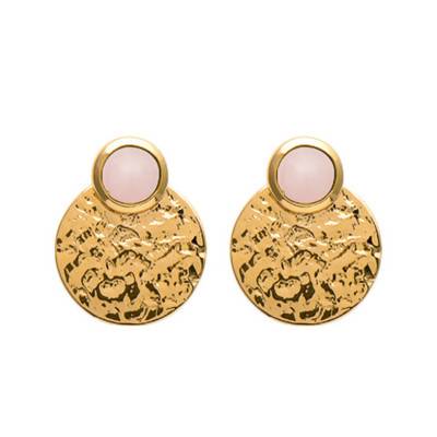 Boucles d'oreilles martelées plaqué or quartz - Naïades