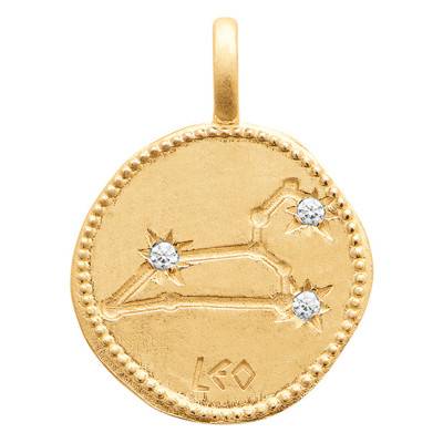 Gold-Plated Leo Constellation Pendant with Cubic Zirconia, 14 mm Diameter - Naïades