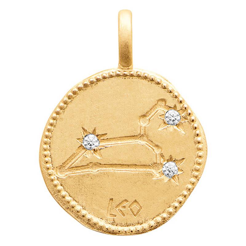 Gold-Plated Leo Constellation Pendant with Cubic Zirconia, 14 mm Diameter - Naïades
