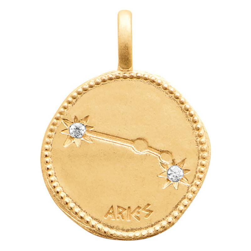 Gold-Plated Aries Constellation Pendant with Cubic Zirconia, 14 mm Diameter - Naïades
