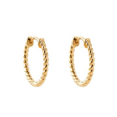 Gold-Plated Twisted Hoop Earrings, 20 mm Diameter - Naïades
