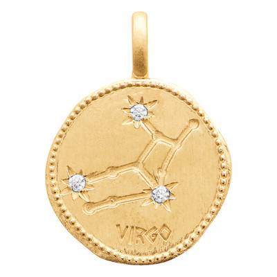 Pendentif Constellation Vierge Plaqué Or & Oxydes, Diamètre 14 mm - Naïades