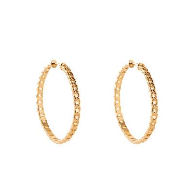 Yellow Gold-Plated Cable Chain Hoop Earrings, 40 mm Diameter - Naïades
