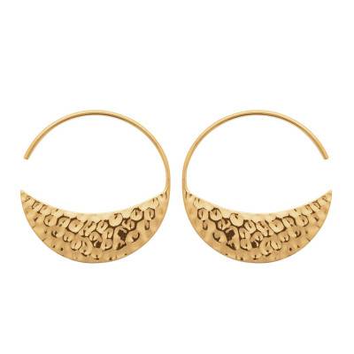 Créoles Demi Lune Martelée Plaqué Or, Diamètre 30 mm - Naïades