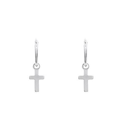 Silver Cross Hoop Earrings, 10 mm Diameter - Naïades