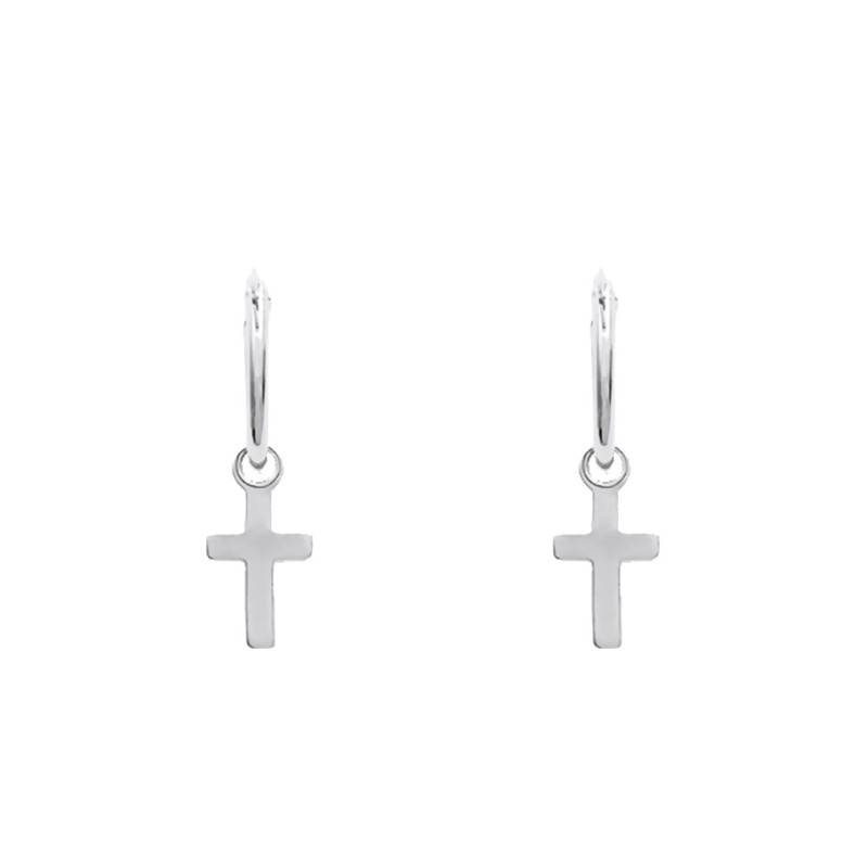 Silver Cross Hoop Earrings, 10 mm Diameter - Naïades