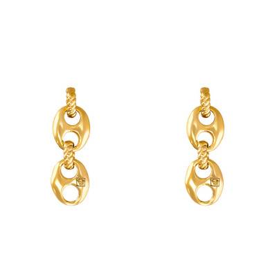Yellow Gold-Plated Coffee Bean Chain Drop Earrings - Naïades
