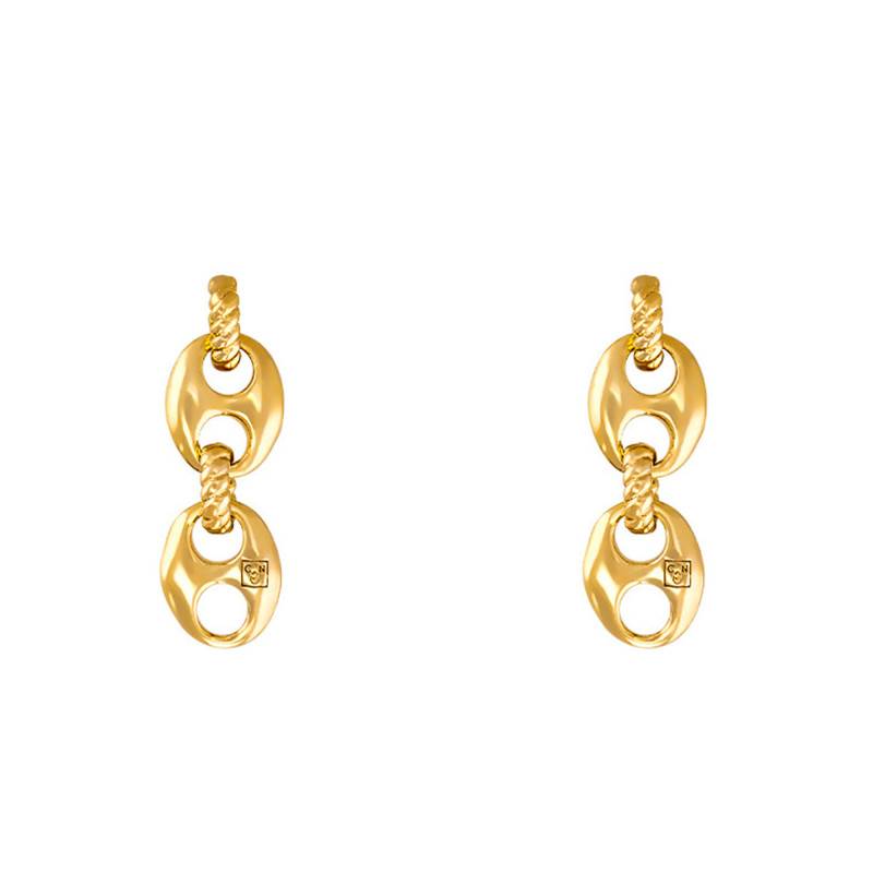 Yellow Gold-Plated Coffee Bean Chain Drop Earrings - Naïades