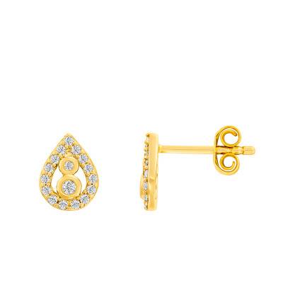 Teardrop Yellow Gold-Plated & Zirconium Oxide Stud Earrings - Naïades