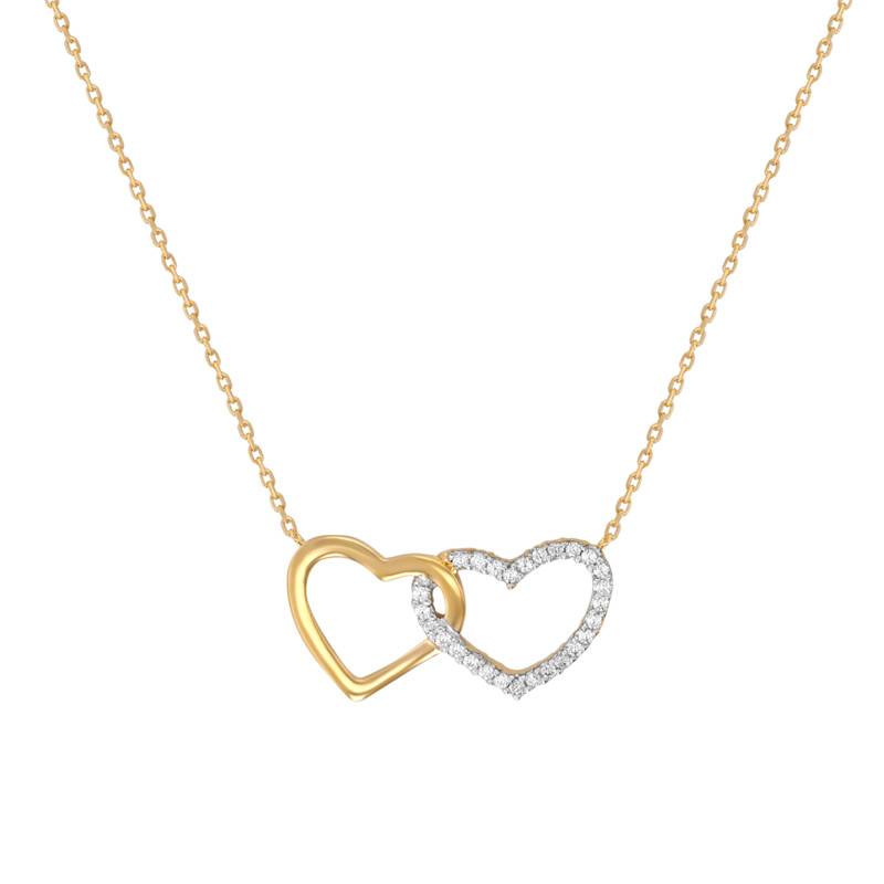 Gold-Plated & Cubic Zirconia Intertwined Hearts Necklace, 42 cm - Naïades