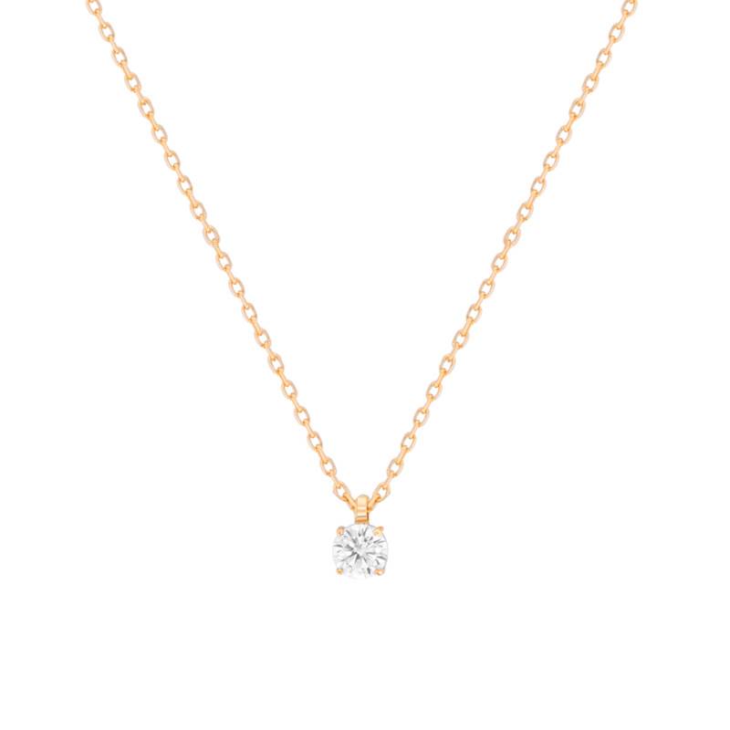 Yellow 750/1000 Gold-Plated & Cubic Zirconia Solitaire Necklace, 45 cm - Naïades