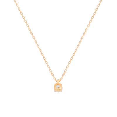 Yellow 750/1000 Gold-Plated & Cubic Zirconia Solitaire Necklace, 45 cm - Naïades