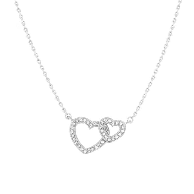 925 Silver & Cubic Zirconia Intertwined Hearts Necklace, 45 cm - Naïades