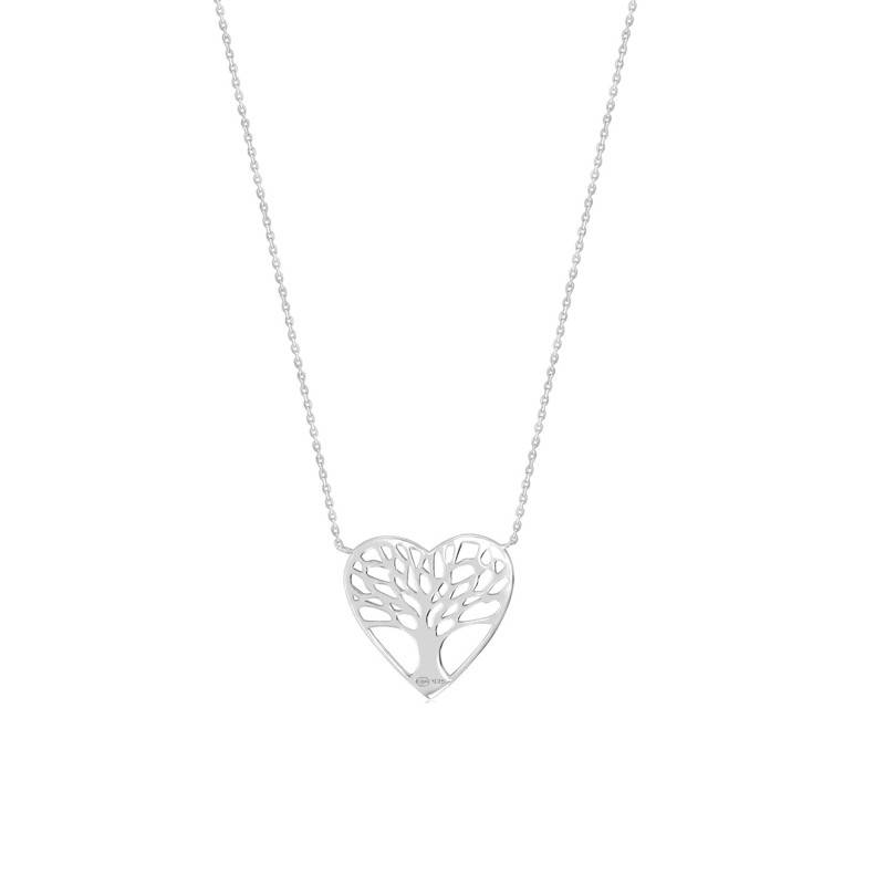 925 Silver Heart & Tree of Life Necklace, Length 45 cm - Naïades