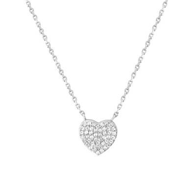 925 Silver & Cubic Zirconia Heart Necklace, 45 cm - Naïades