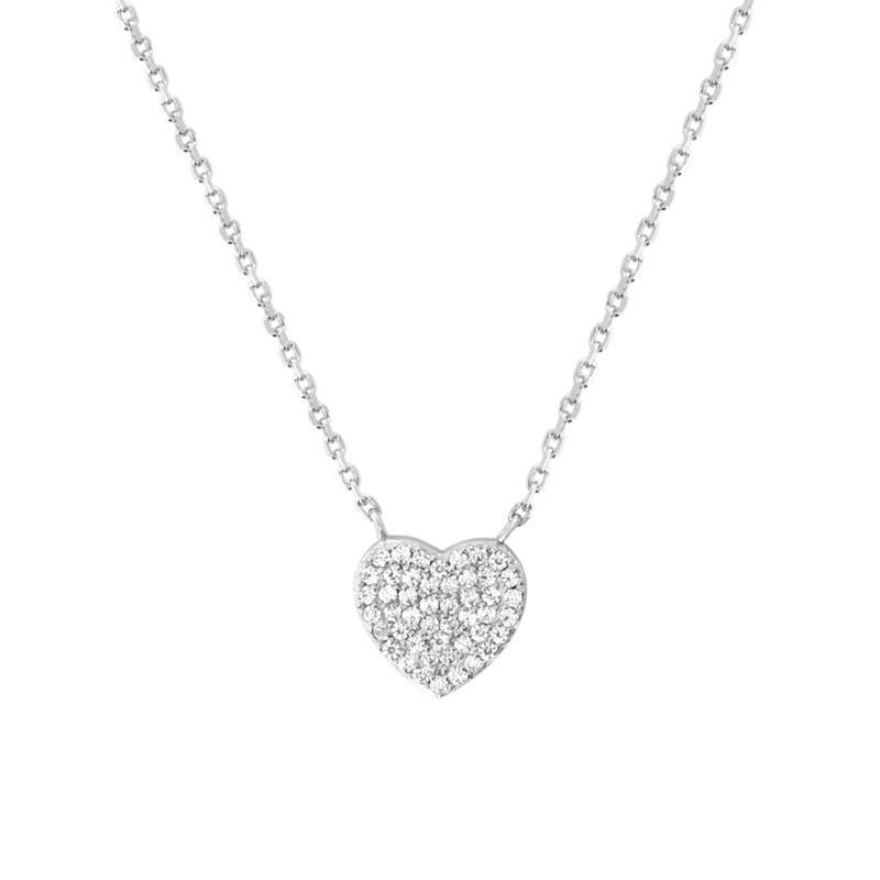 925 Silver & Cubic Zirconia Heart Necklace, 45 cm - Naïades