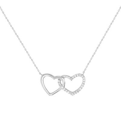 925 Silver & Cubic Zirconia Intertwined Hearts Necklace, Length 42 cm - Naïades