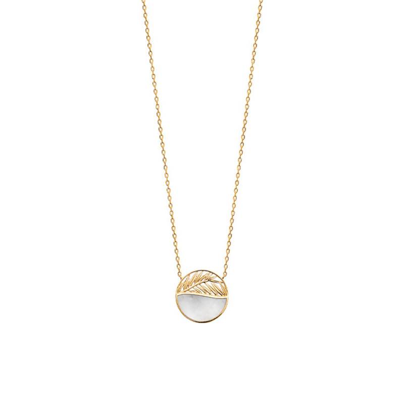 Yellow Gold-Plated & Mother-of-Pearl Leaf Necklace 45 cm - Naïades