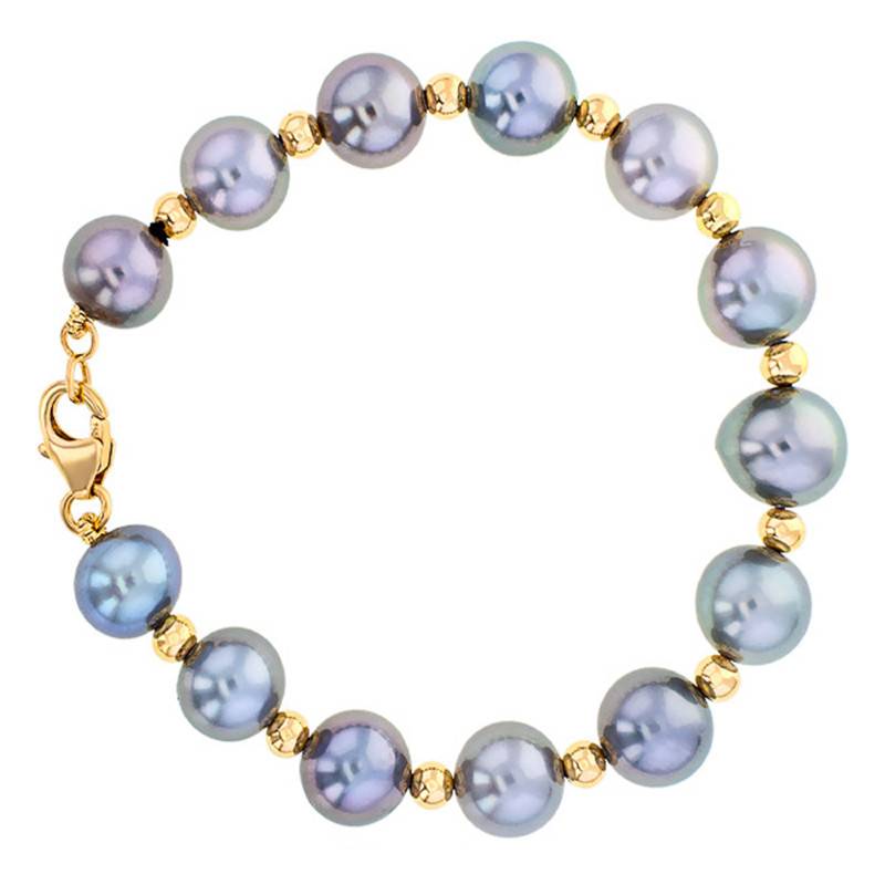 750 Yellow Gold & Round Tahitian Pearl Bracelet 8/10 mm, Length 18,5 cm - Négoce-îles