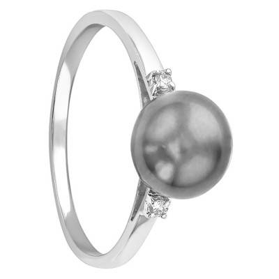 Bague Perle de Tahiti 7/8 mm Or Blanc 750 Et Diamants 0,02 ct - Négoce-îles