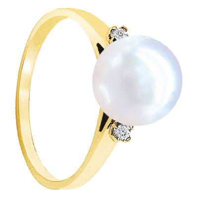 Bague Perle d'Eau Douce 7/8 mm et Diamants 0,02 ct en Or Jaune 750 - Négoce-îles