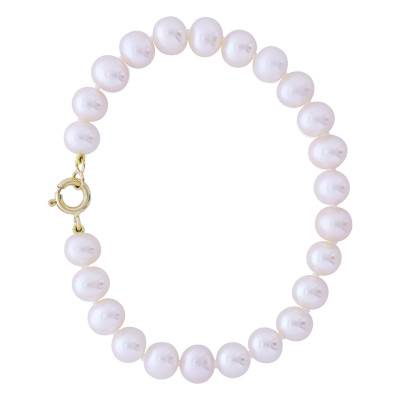 Bracelet Perles Ovales d'Eau Douce 4 mm à 8 mm en Or Jaune 750, 18 cm à 20 cm - Négoce-îles