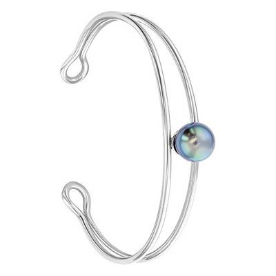 Rigid Silver & Tahitian Pearl Bracelet 9/10 mm, Length 17 cm, Width 2 cm - Négoce-îles