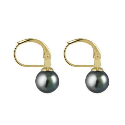 Boucles d'oreilles Dormeuses Perles de Tahiti Rondes 7/8mm en Or 750 - Négoce-îles
