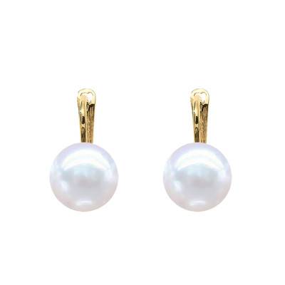 750 Gold & Freshwater Pearl Leverback Earrings, 7/8 mm - Négoce-îles