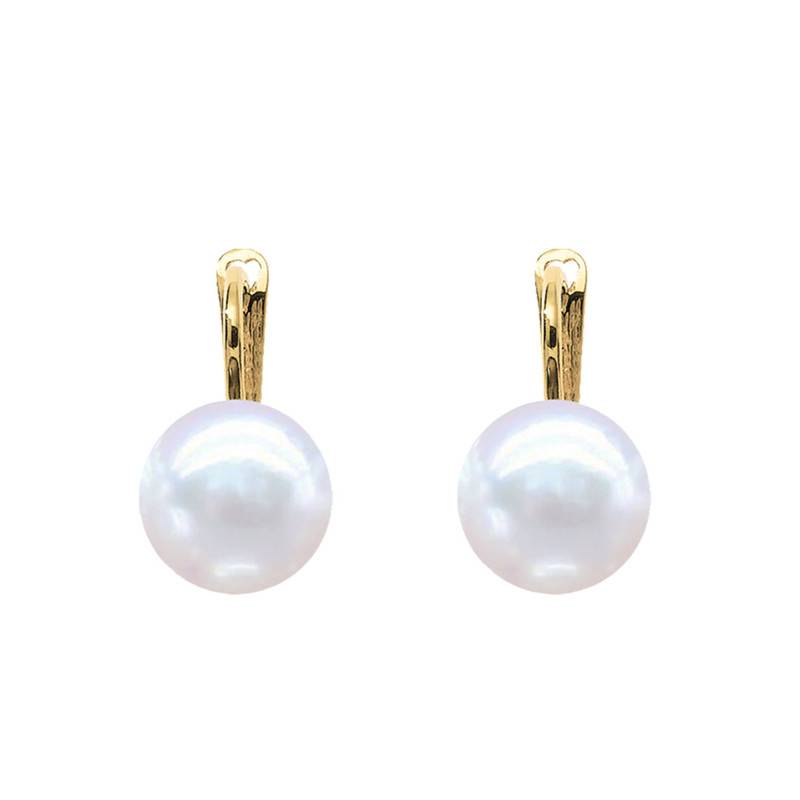 750 Gold & Freshwater Pearl Leverback Earrings, 7/8 mm - Négoce-îles