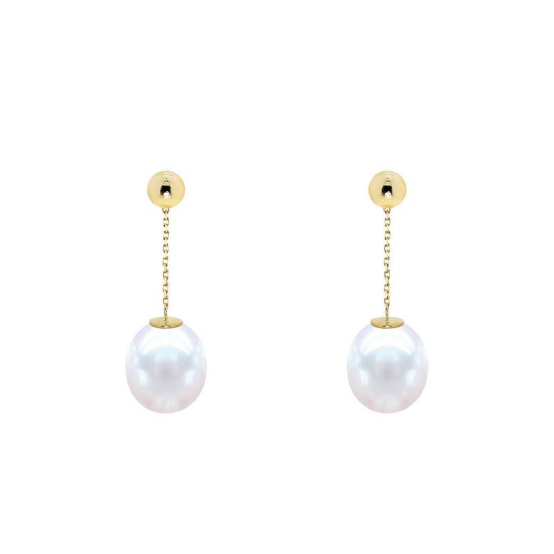 750/1000 Yellow Gold & Freshwater Pearl 9/10 mm Drop Earrings - Négoce-îles