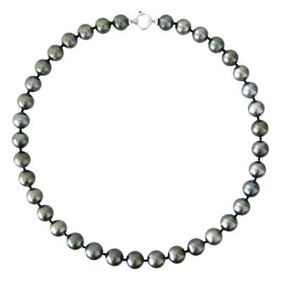 750 White Gold & Round Tahitian Pearl Necklace, 42 cm Length - Négoce-îles