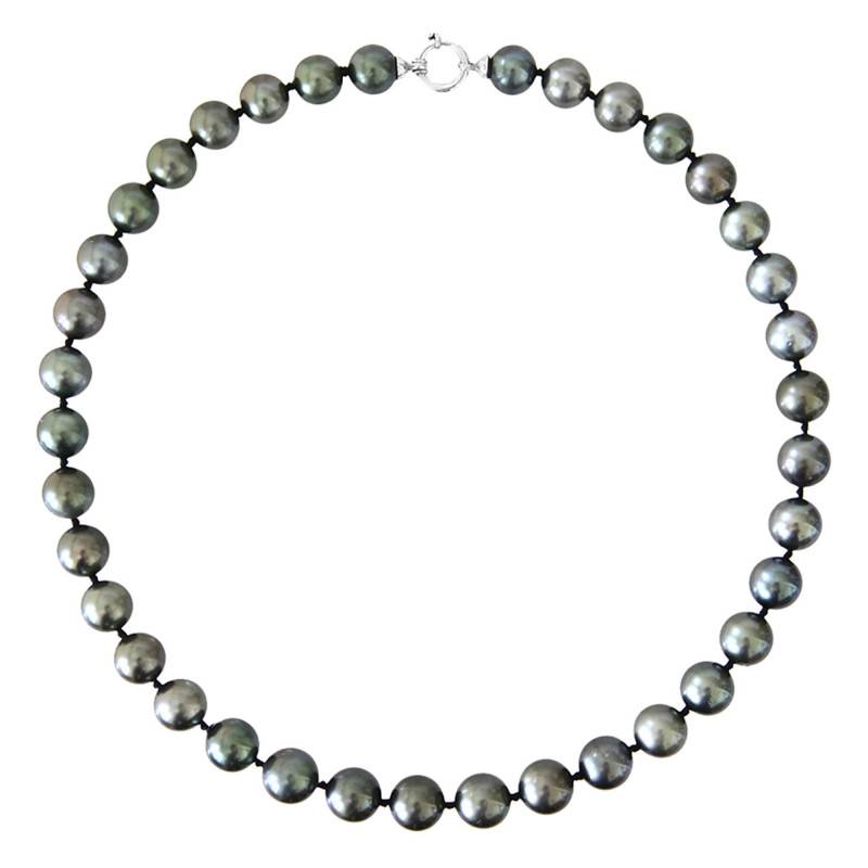 750 White Gold & Round Tahitian Pearl Necklace, 42 cm Length - Négoce-îles