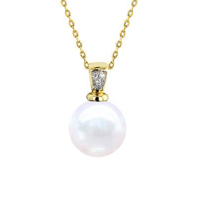 Collier Perle d'Eau Douce Ronde 9/10 mm en Or Jaune 750 & Diamant, Longueur 45 cm - Négoce-îles