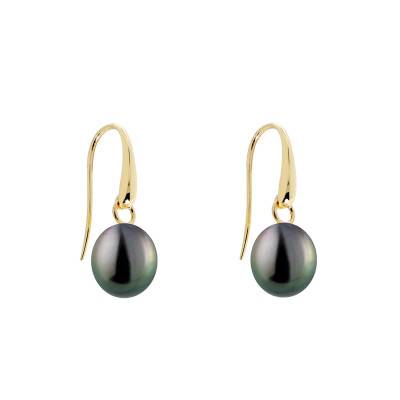 Boucles d'oreilles Pendantes Perles de Tahiti 10/11 mm en Or Jaune 750 - Négoce-îles