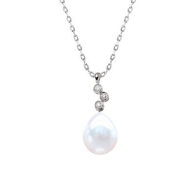 Collier Perle d'Eau Douce Poire 10/11 mm & Diamants 0,06 ct en Or 750, Longueur 45 cm - Négoce-îles