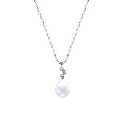 Collier Perle d'Eau Douce Poire 10/11 mm & Diamants 0,06 ct en Or 750, Longueur 45 cm - Négoce-îles