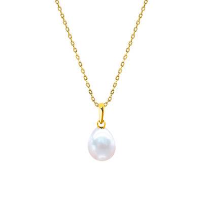 750/1000 Yellow Gold & Pear-Shaped Freshwater Pearl Necklace, 45 cm - Négoce-îles