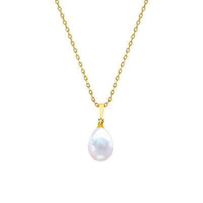 750/1000 Yellow Gold, Diamond 0.01 ct & Pear-Shaped Freshwater Pearl Necklace, 45 cm - Négoce-îles