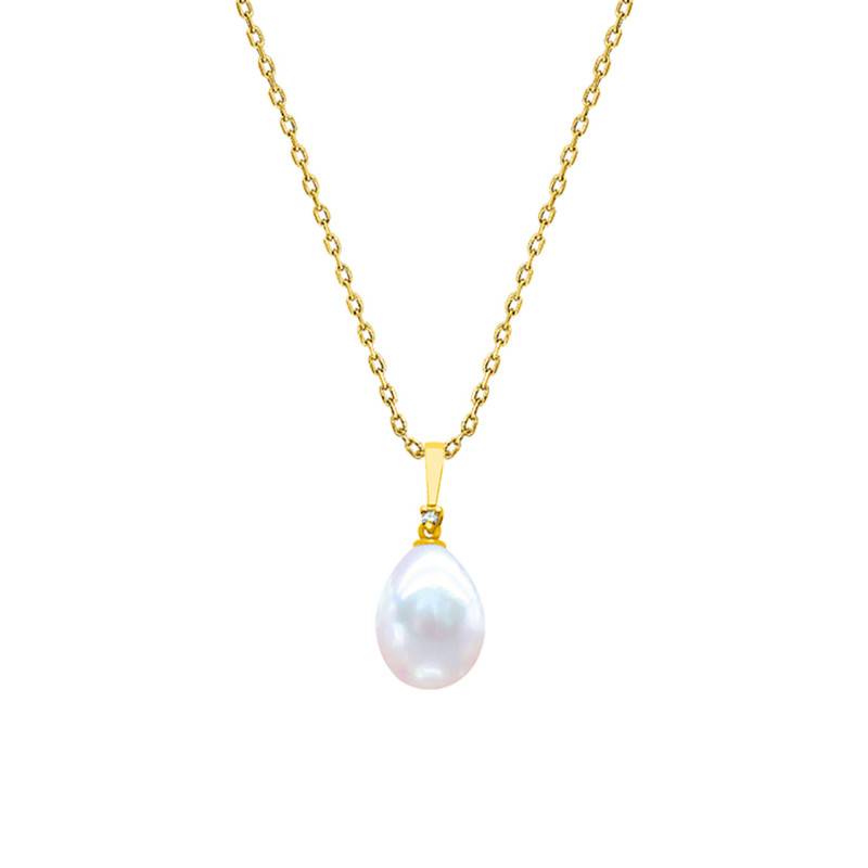 750/1000 Yellow Gold, Diamond 0.01 ct & Pear-Shaped Freshwater Pearl Necklace, 45 cm - Négoce-îles