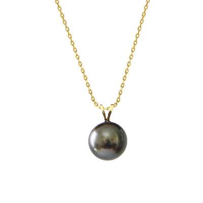 Collier Perle De Tahiti Ronde 8/9 mm en Or Jaune 750, Longueur 45 cm - Négoce-îles