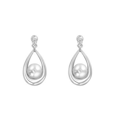 Silver & Freshwater Pearl Drop Earrings 7/8 mm - Négoce-îles