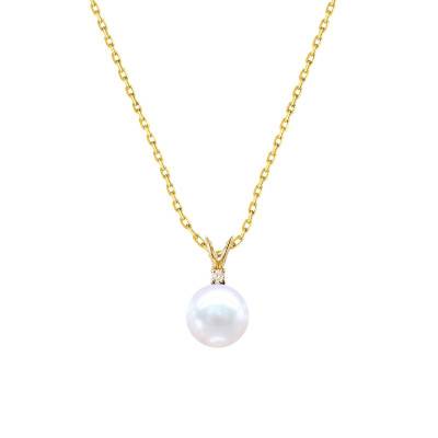 18K Yellow Gold Round, 0.03 ct Diamond & Freshwater Pearl Necklace, Length 45 cm - Négoce-îles