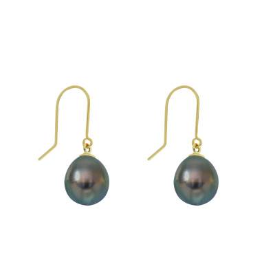 750/1000 Yellow Gold Drop Earrings & Tahitian Pearls 7/8 mm - Négoce-îles